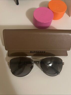 Burberry Silver Aviator Sunglasses with Gray Lenses